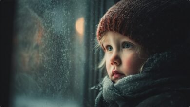 Ребёнок у окна в морозную погоду