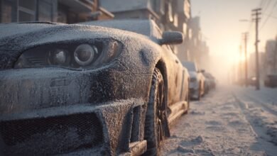 Автомобиль утром полностью покрыт льдом