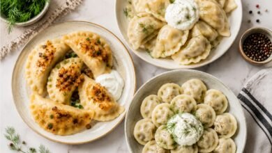 Pierogi, Varenyky and Pelmeni: What Is the Difference? 42 Pierogi versus varenyky versus pelmeni with fried onions, sour cream and fresh dill