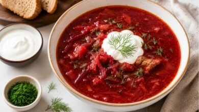 Ukrainian Food Near Me: Restaurants, Delis, Bakeries and What to Order 48 Traditional Ukrainian borshch with sour cream, fresh dill and bread