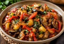Ajapsandali Near Me: Where to Find Authentic Georgian Eggplant Stew 47 Traditional Georgian ajapsandali with eggplant, tomatoes, peppers, onions and fresh herbs